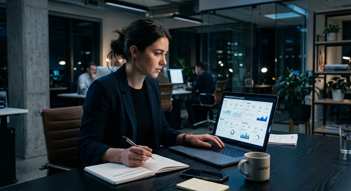 An agency account manager reviewing multiple client accounts