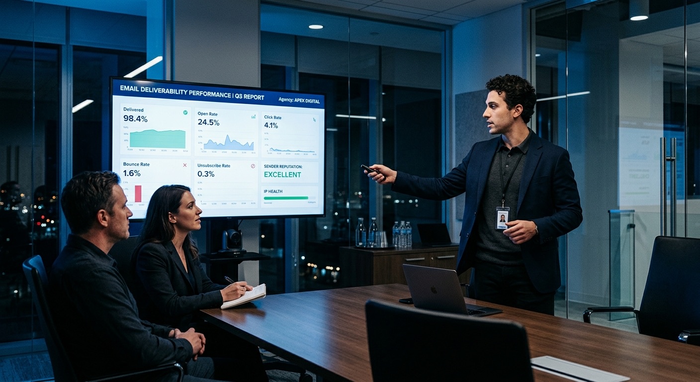 An agency presenting a deliverability report to a client