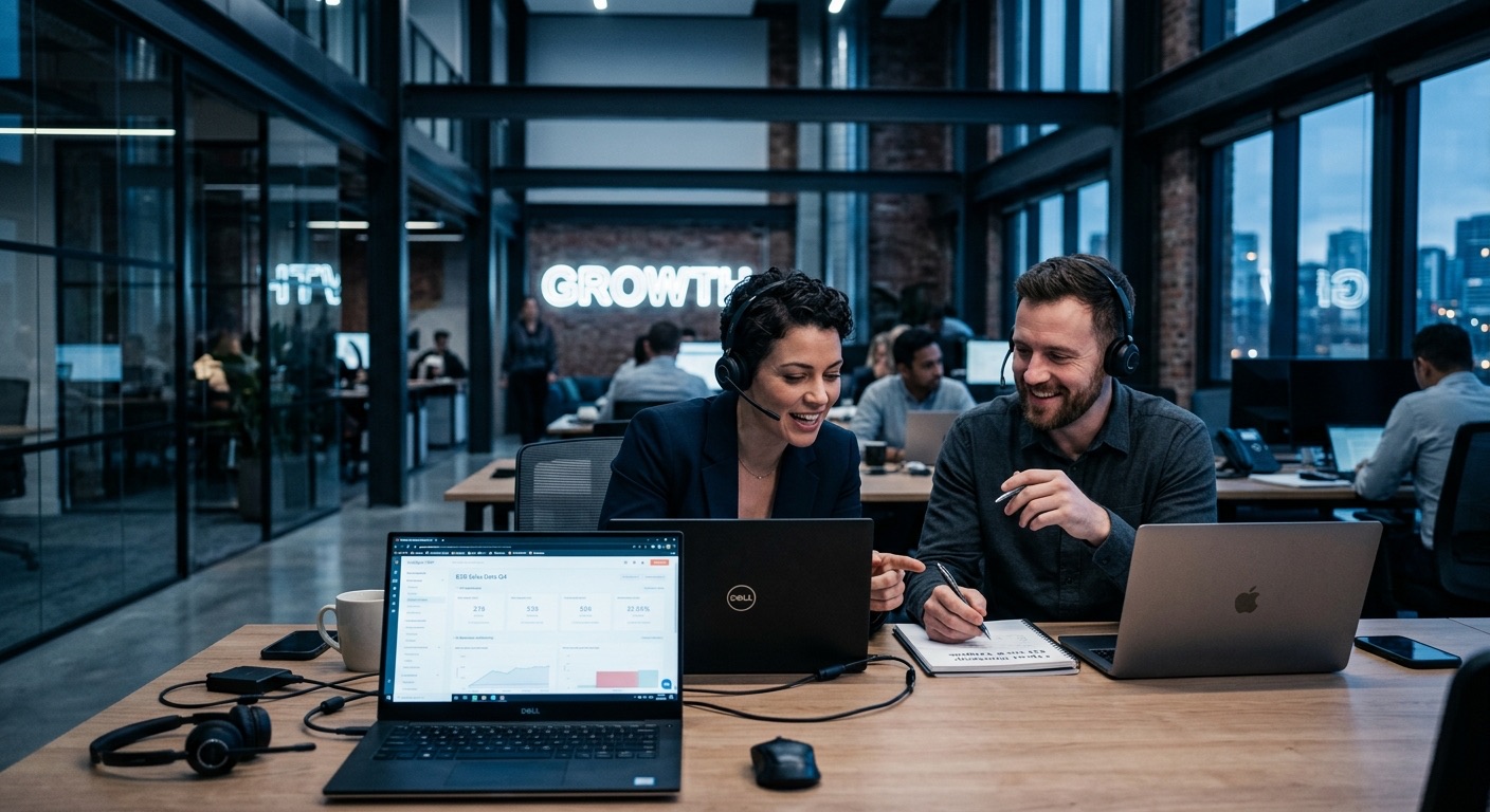 Two sales colleagues collaborating on outbound