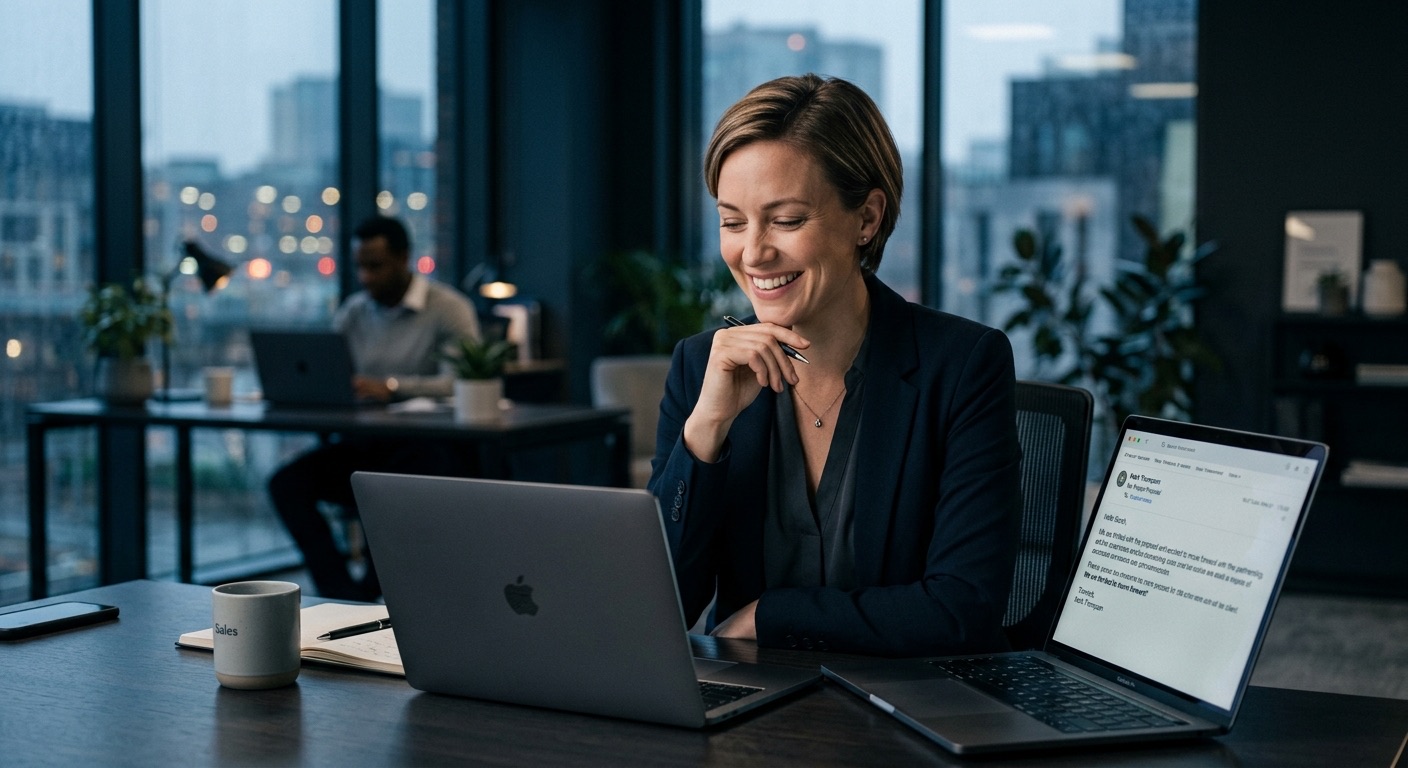 A sales rep reading a reply from a prospect