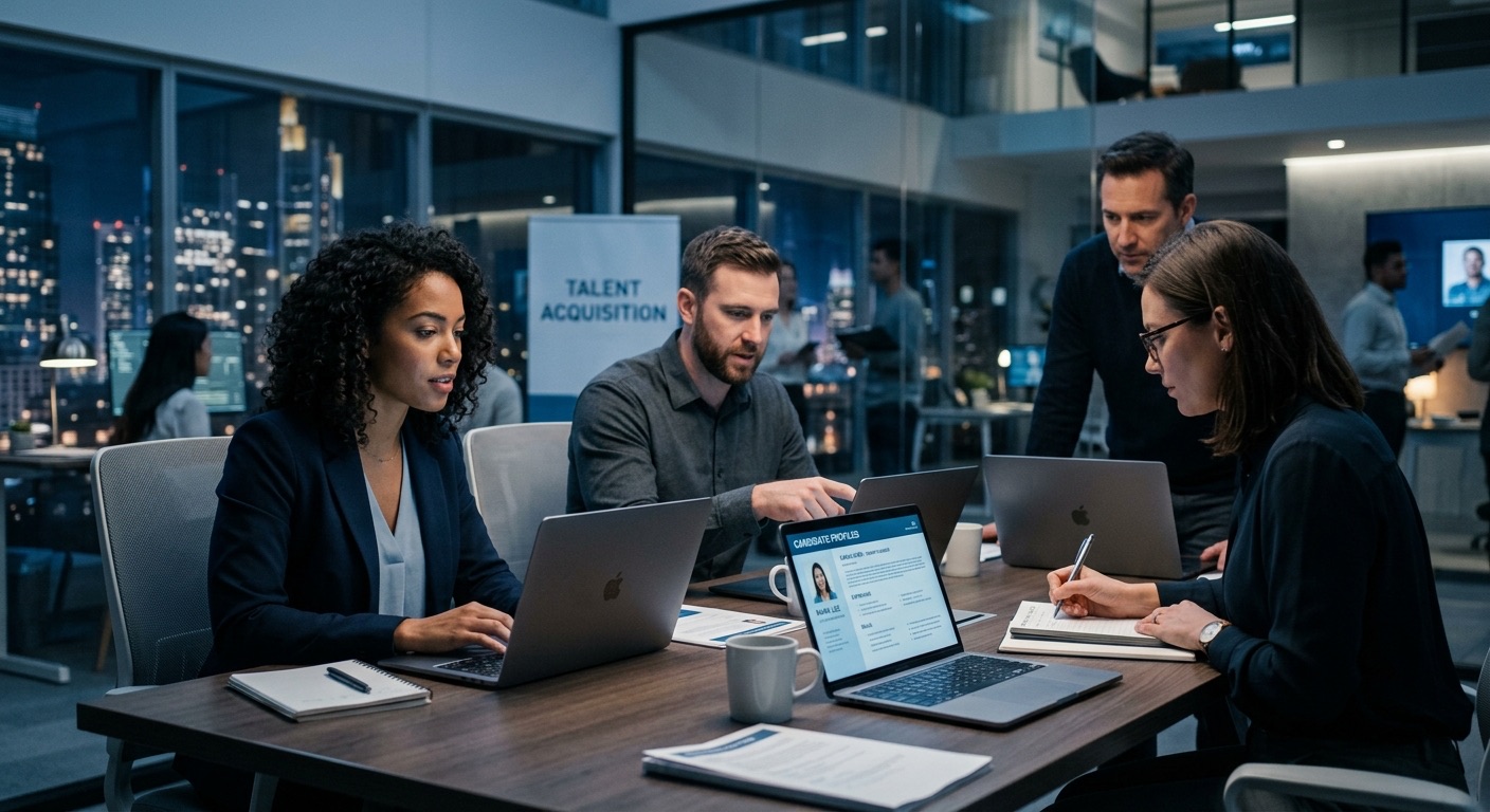 A recruiting team reviewing candidates and outreach
